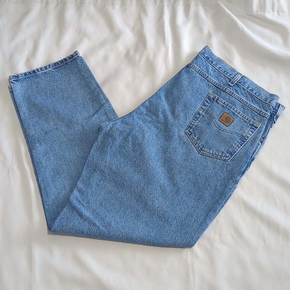 Men Carhartt Jeans Regular Fit Size 46 Light Blue Acid Wash RN# 14806